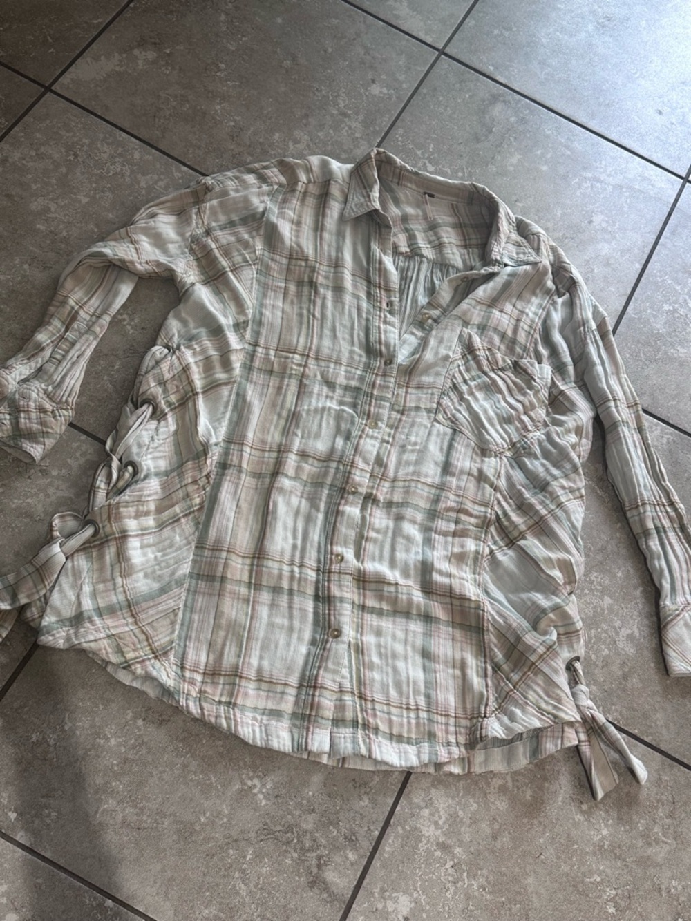 Free People top shirt flannel lace-up oversized grunge plaid pastel large
